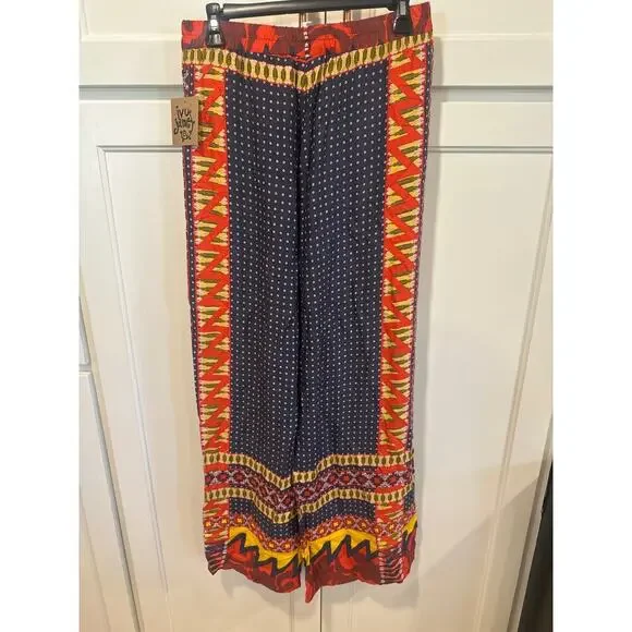 Boho hippie Ivy Jane women made USA rayon pants small NWT multi color